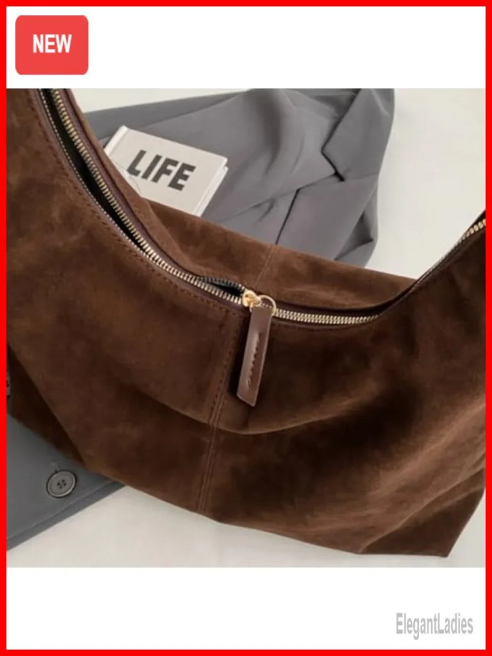 Suede Shoulder Bag Hobo Handbag Tote Purse Slouchy Underarm Bag Work Travel